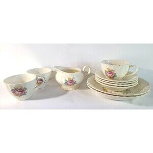 Edwin M Knowles Semi Vitreous 10 Piece Lot Floral Plates Cups